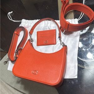 Orange Leather Handbag Set
